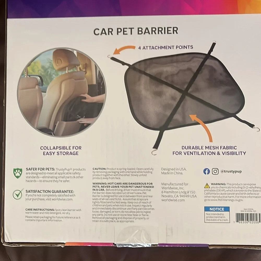 Rusty TrustyPup Car Pet Barrier - Black and Purple
